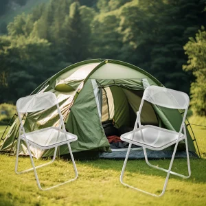 Transparent Folding Chairs Acrylic Stackable Clear Living Room Seat with Chrome Frame for Living Room Office Waiting Room