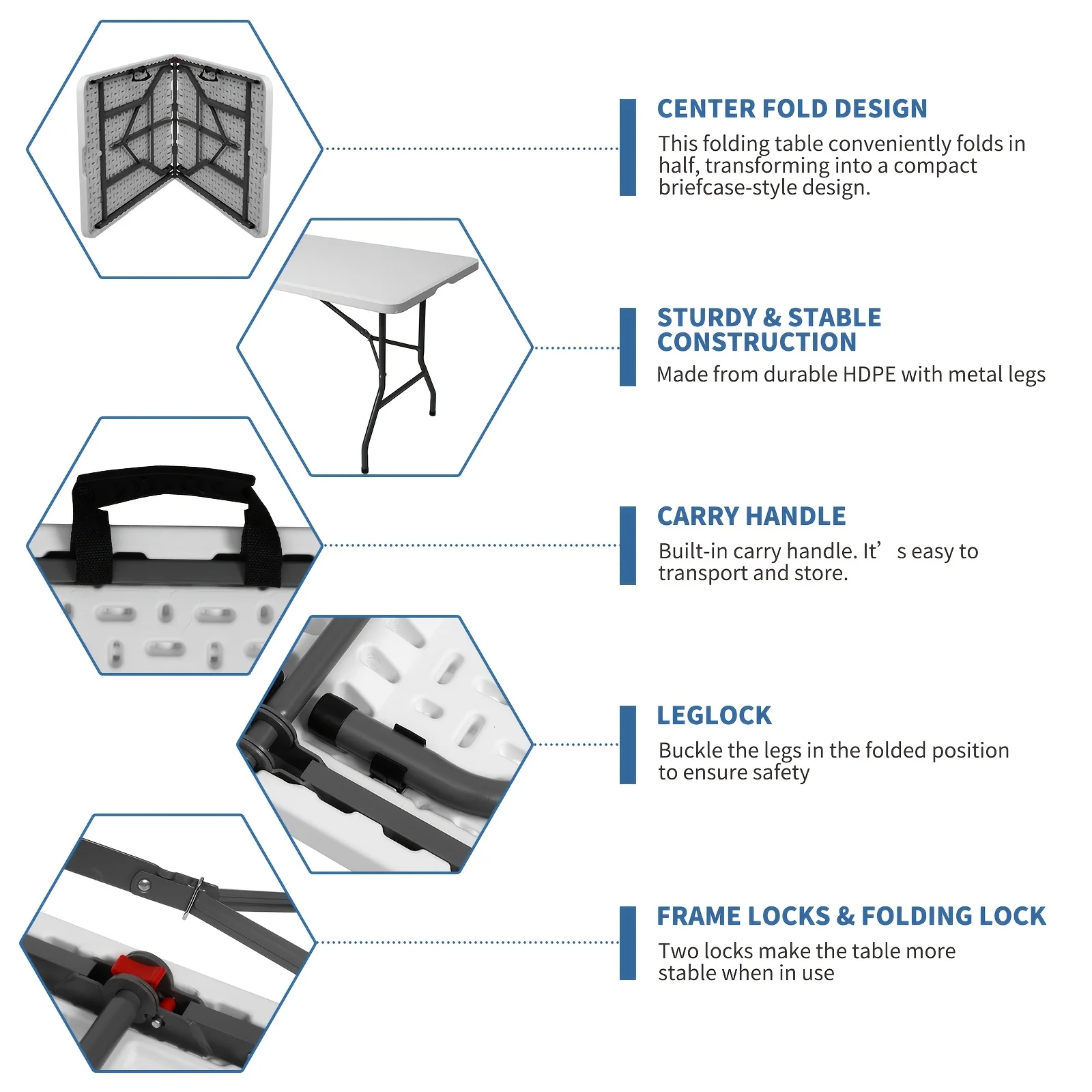 Extra-Large 6ft Waterproof Banquet Table - Heavy Duty Folding w/ Non-Slip Surface! Perfect for Halloween Christmas Parties - Image 3