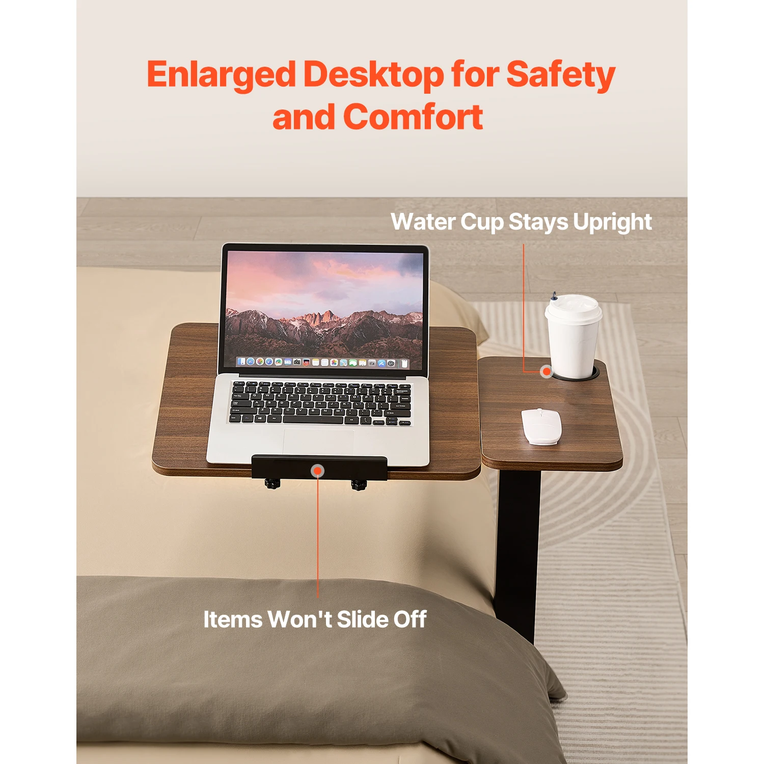 SucceBuy Overbed Table Mobile Bed Side Table with Swivel Casters Height & Angle Adjustable Laptop Desk for Home Office Study - Image 4