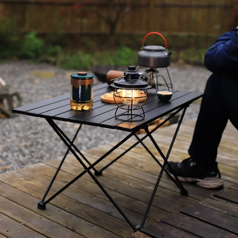 Black Aluminium Alloy Folding Camping Table Desk - Lightweight Rolling 3 Size Options Available