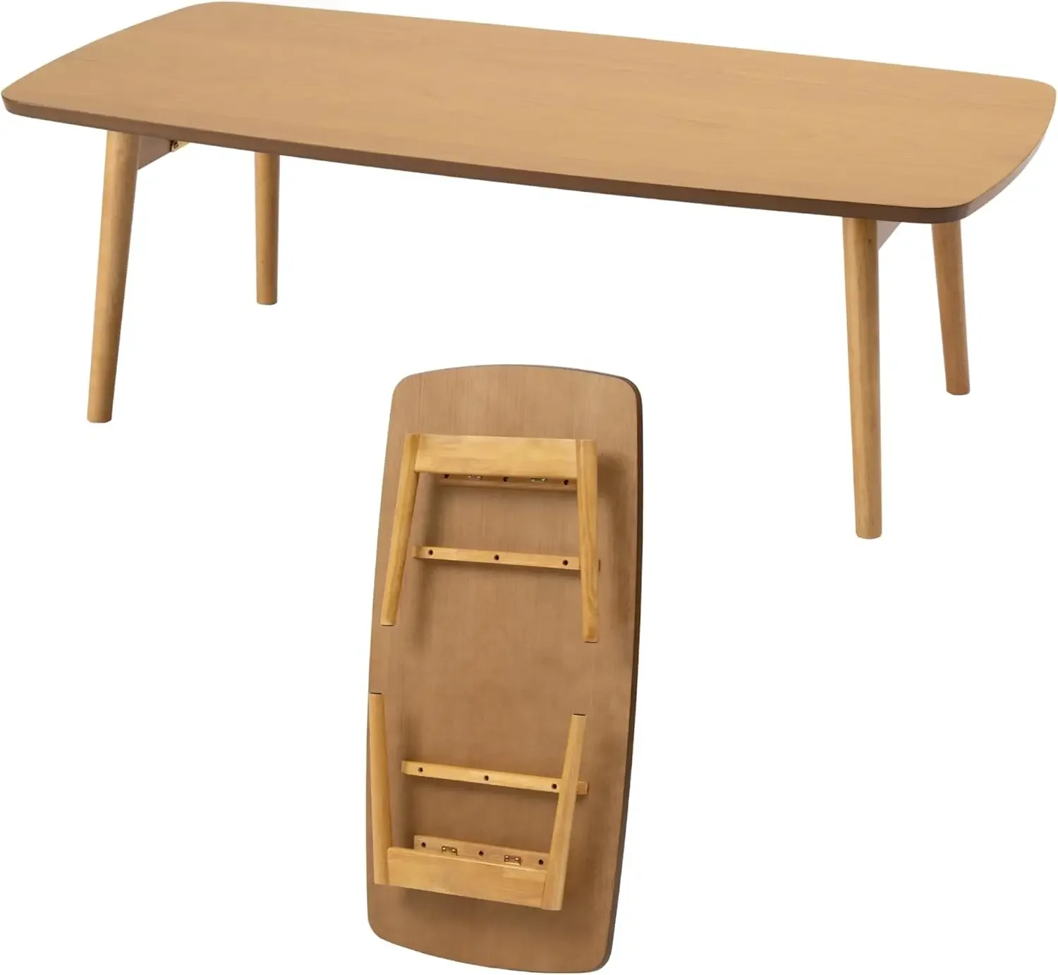 Folding Legs Table W41.3 x D20.5 x H14.0 Inches Natural Oak and Rubber Wood Material Home and Living Coffee Table Natural
