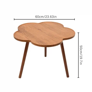 23.6" Flower-shaped Coffee Table Log Color with Wood Legs for Living Room,Bedroom,Study,Backyard,Balconies,Suitable Height