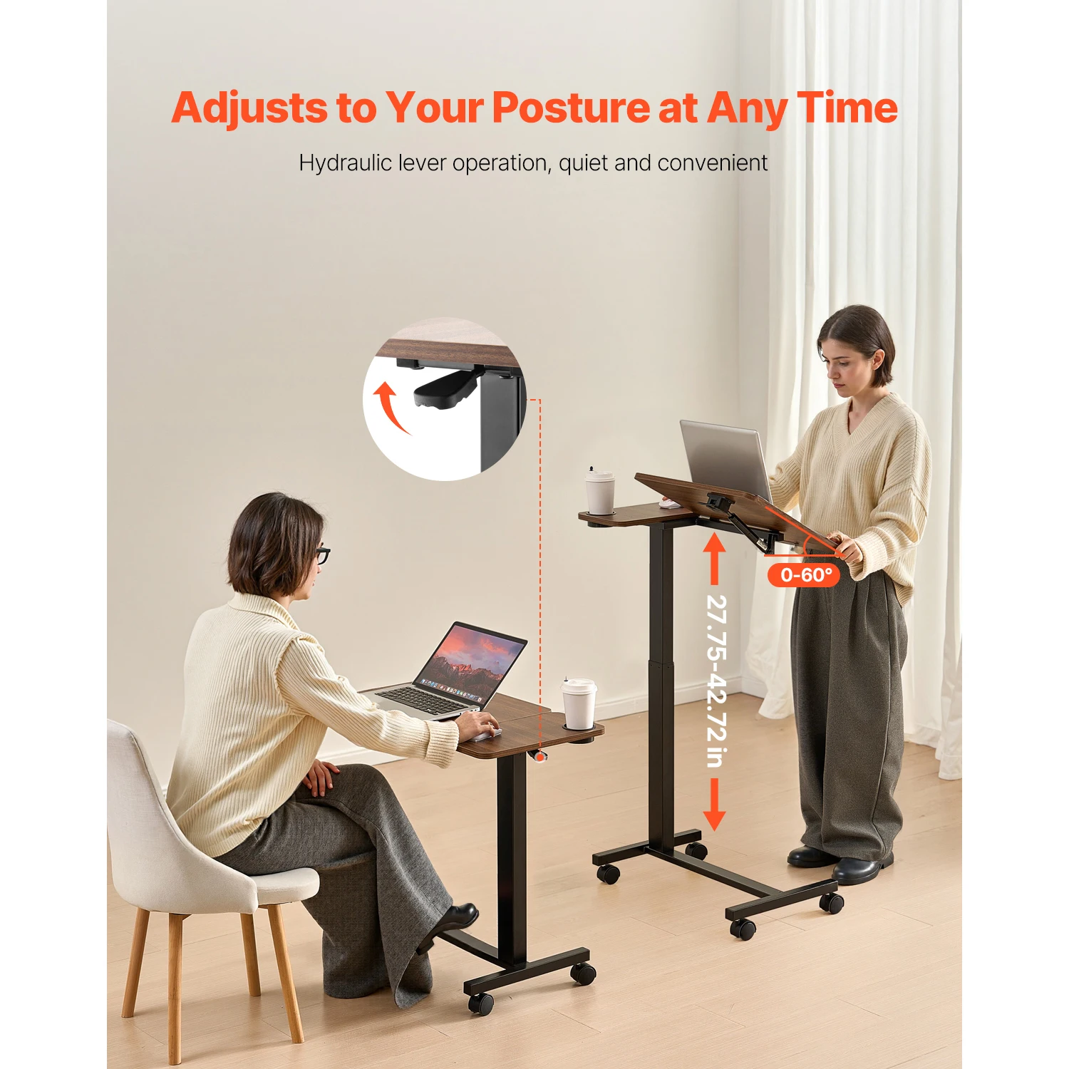 SucceBuy Overbed Table Mobile Bed Side Table with Swivel Casters Height & Angle Adjustable Laptop Desk for Home Office Study - Image 2