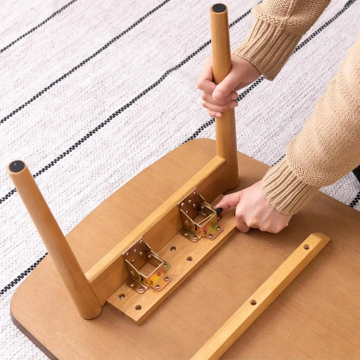 Folding Legs Table W41.3 x D20.5 x H14.0 Inches Natural Oak and Rubber Wood Material Home and Living Coffee Table Natural - Image 6