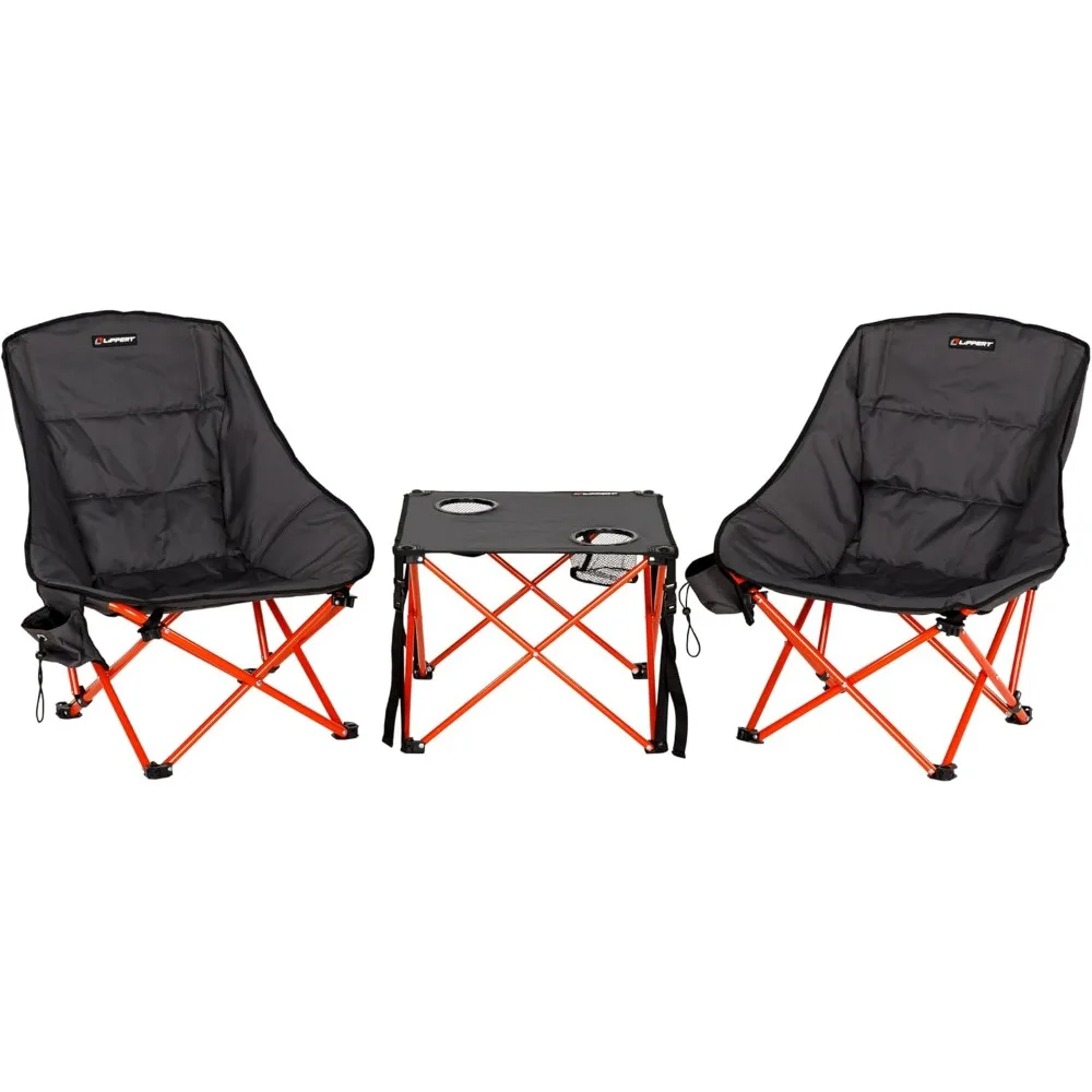 Lippert Baja Overlanding 3-Piece Chair & Table Set, 600-Denier Polyester Folding Chairs, Dual Cupholders, Innovative Scoop for U