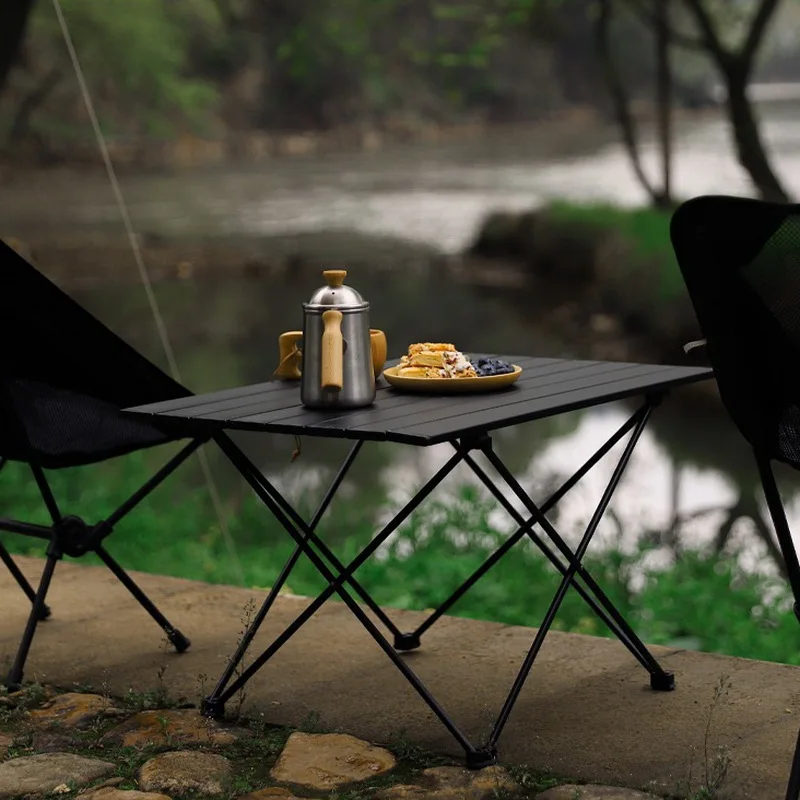 Black Aluminium Alloy Folding Camping Table Desk - Lightweight Rolling 3 Size Options Available - Image 5