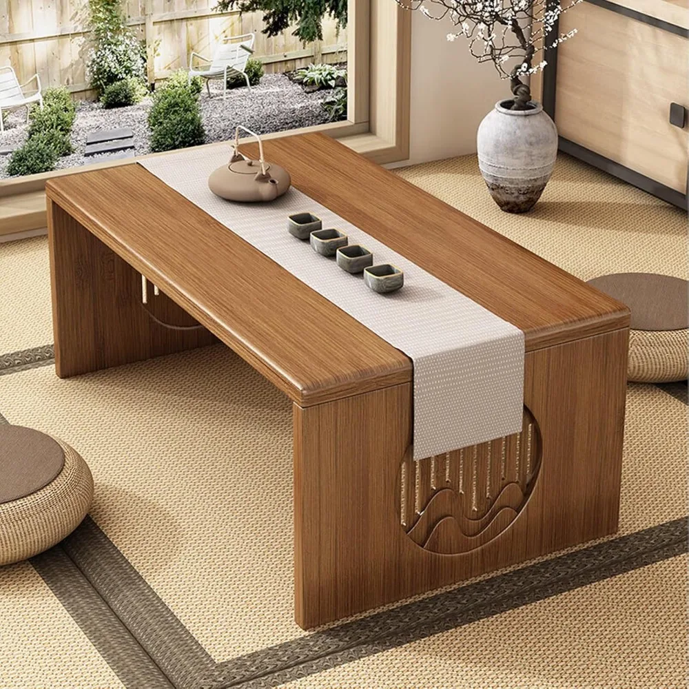 Japanese Folding Coffee Table, Foldable Low Coffee Tables, Bamboo Floor Table Desk for Sitting on The Floor, No Assembly, Portab