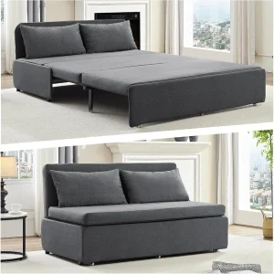 64.2 Queen Size Pull Out Sofa Bedloveseat S SofaLinen Convertible Couch Bed with Foldable Mattress2 in 1 Armless S Sofa with 2