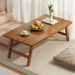 Versatile Foldable Coffee Table - Brown, Bamboo Top, Contemporary Style for Bay Window, Balcony, or Study Area