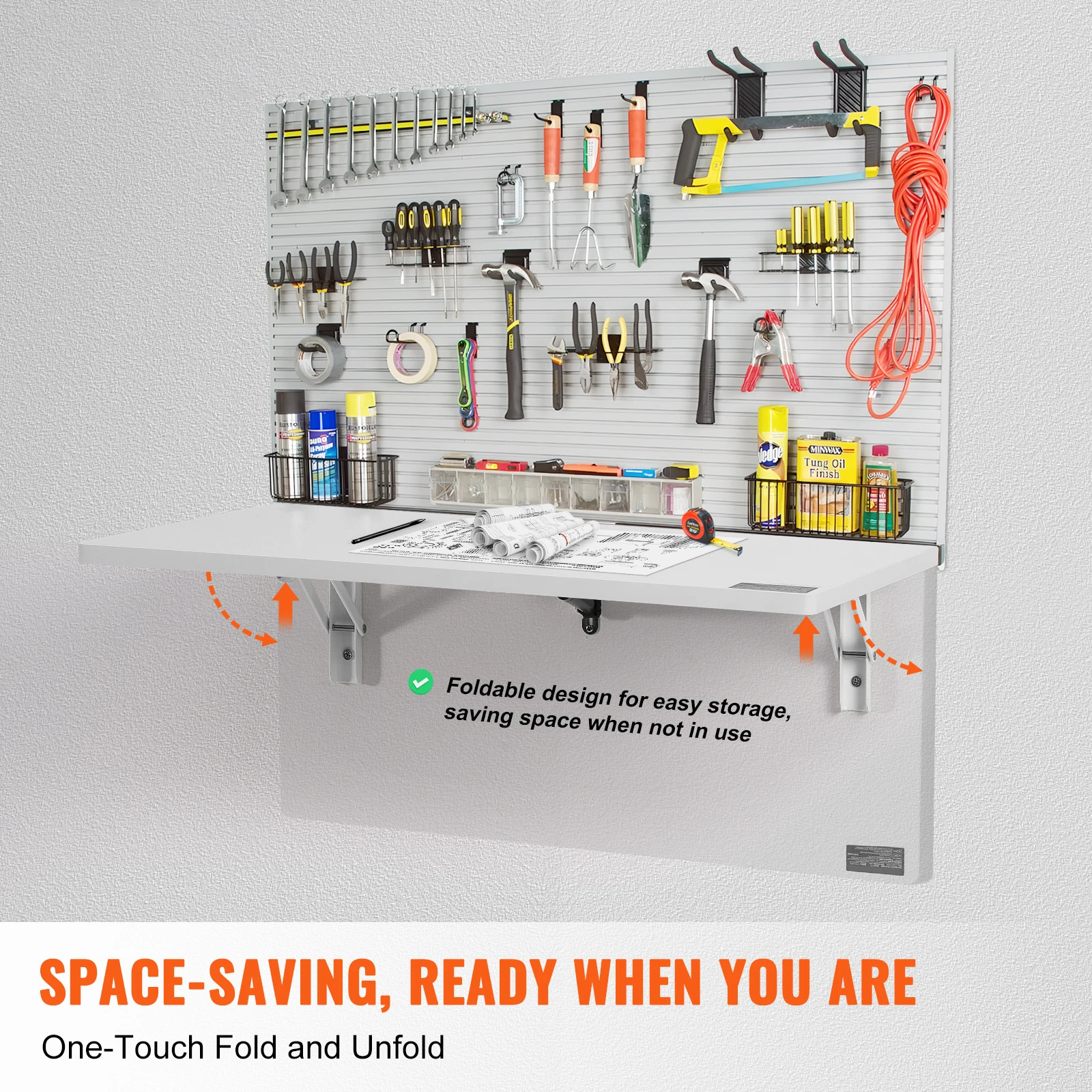 SucceBuy Wall Mounted Folding Table Drop Leaf Floating Desk with Bracket Fold Down for Home Office Room Kitchen Space-Saving - Image 2